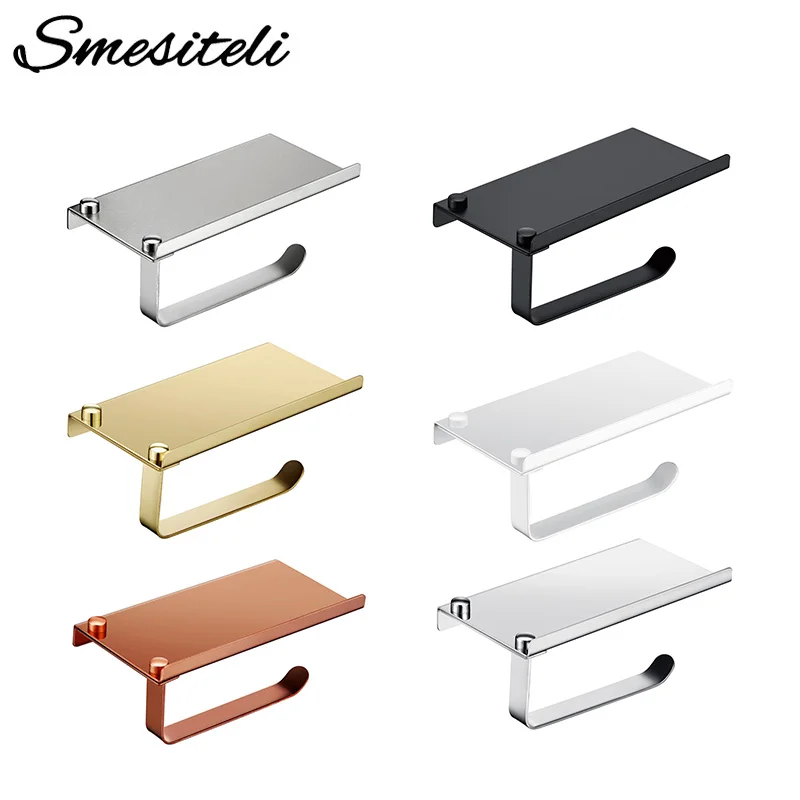 Billige Papier Halter Chrom Poliert Gold Silber Schwarz Bad Wc Halter Tissue Aufhänger Edelstahl Wand Halterung Für Telefon