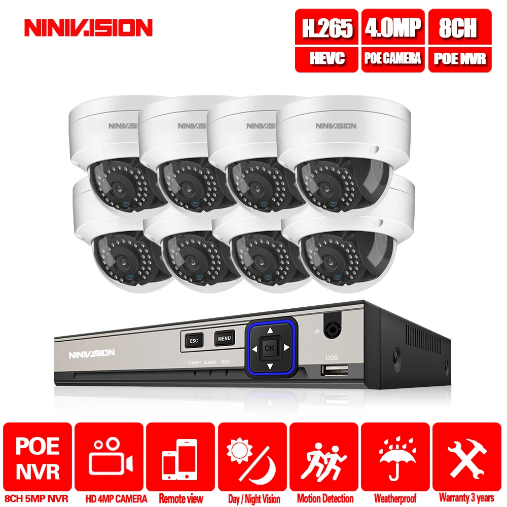 Promo  Home 8CH 5.0MP POE NVR Audio Record CCTV Security System 4.0MP Indoor Outdoor Dome PoE IP Camera IR