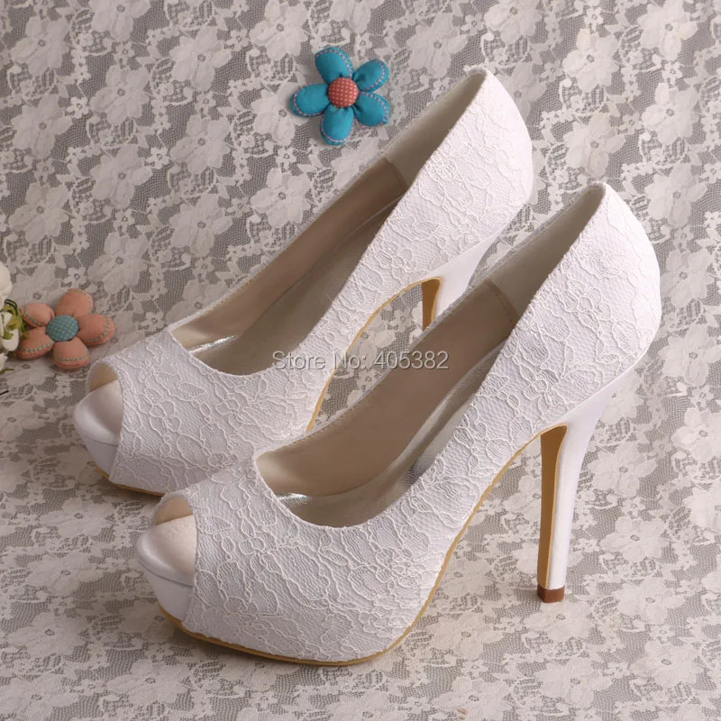 

Wedopus Women Open Toe Platform Bridal Shoes Wedding Lace White