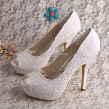 Wedopus Women Open Toe Platform Bridal Shoes Wedding Lace White