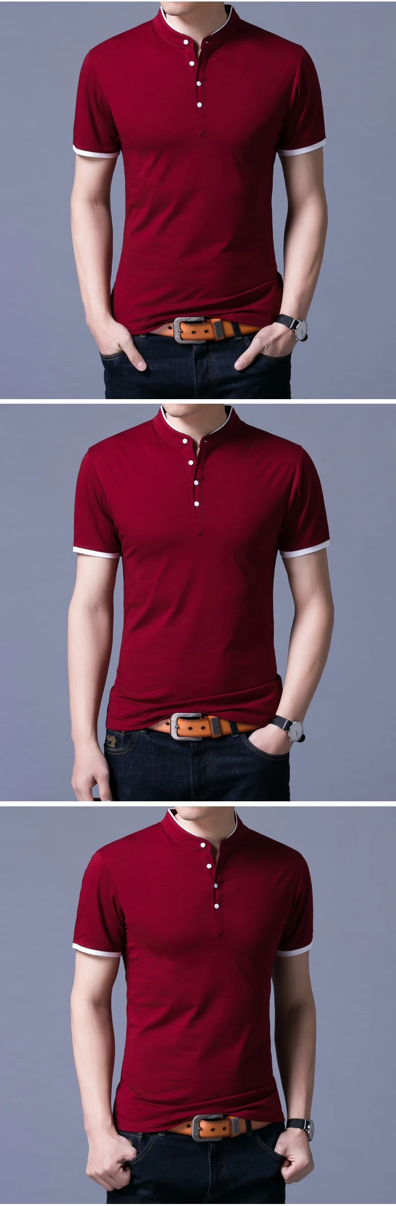 Новинка, модная брендовая Летняя мужская рубашка поло с воротником-стойкой и коротким рукавом, приталенная однотонная повседневная мужская одежда