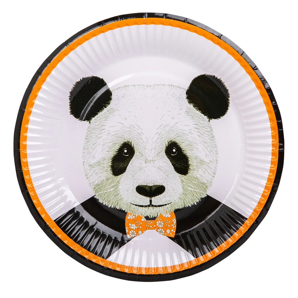 High Quality 10Pcs Cute Panda Paper Plates Cups Set Kids Birthday Wedding Party Tableware for Festive & Party Supplies
