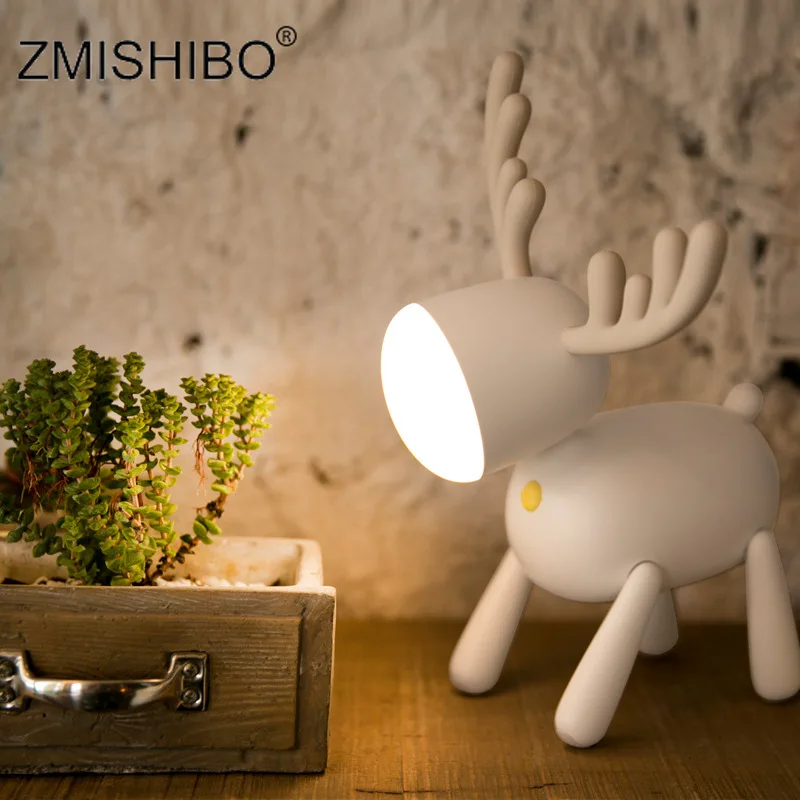 

ZMISHIBO Cute Design Deer Elk Desk Lamp USB Chargable Timing Intelligent Night Light Wooden Animal Decor Study Table Lights