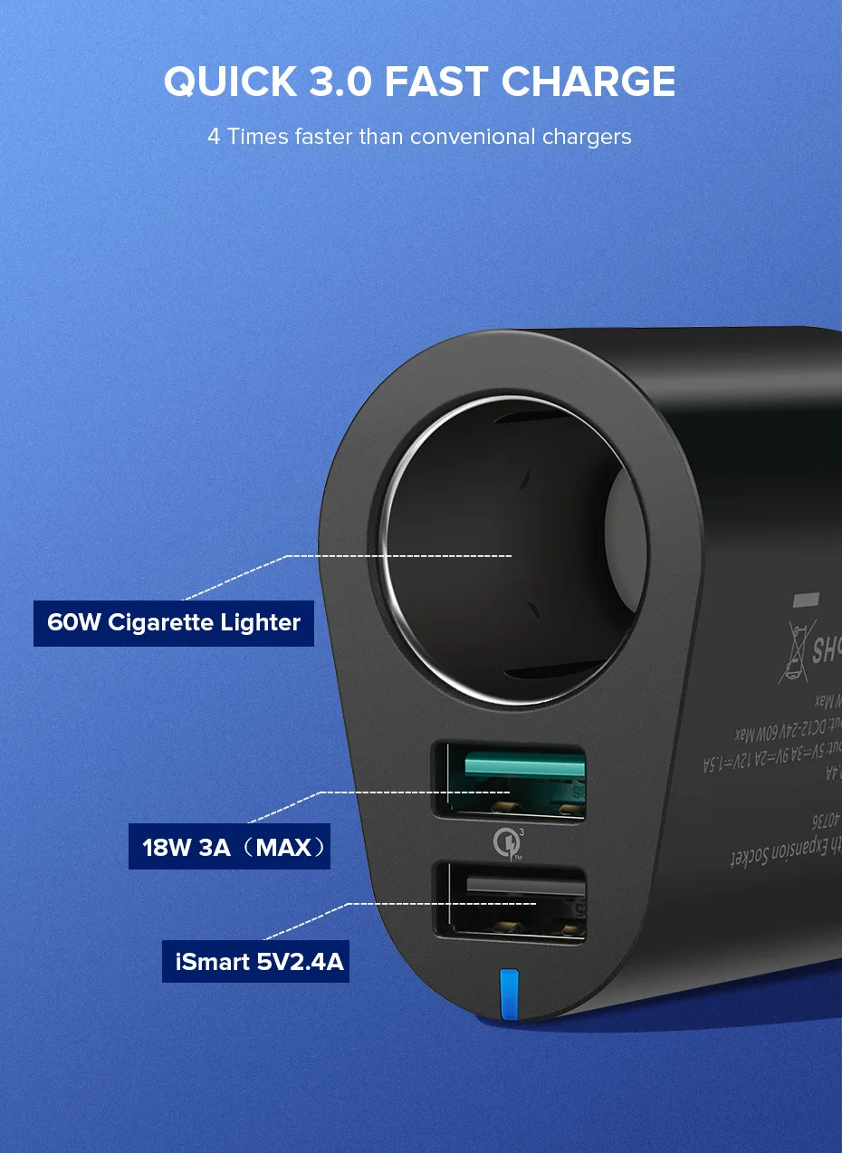 Ugreen автомобильное зарядное устройство адаптер 60 Вт двойной USB Быстрый 3,0 зарядка USB зарядное устройство для iPhone X 8 samsung Galaxy S9 S8 LG V20 USB Автомобильное зарядное устройство