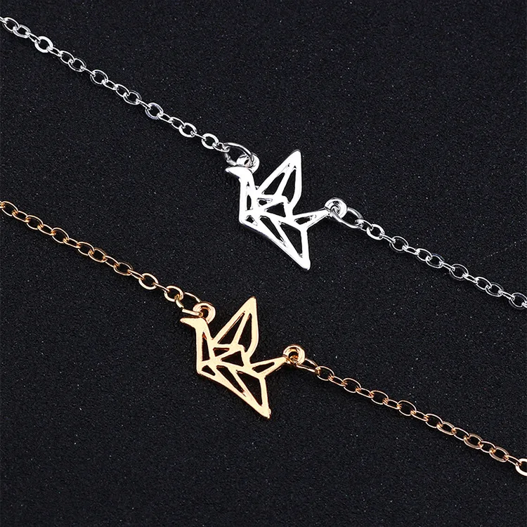 

2019 New Fashion Gold and Silver Origami Crane Bracelet Jewelry Fashion Animal Bracelet for Women Party Gift dropshipping girl