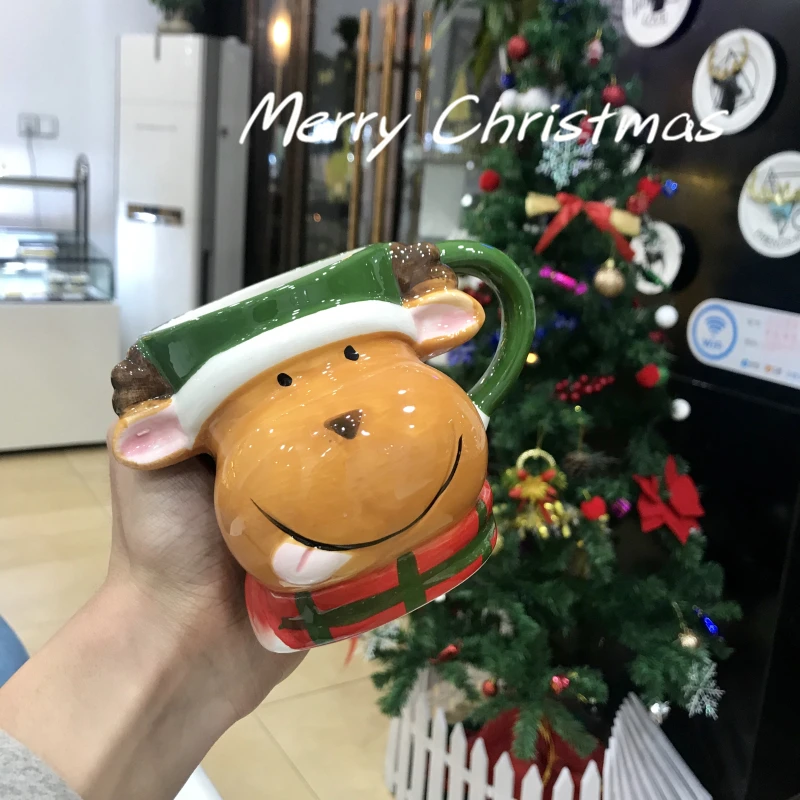 Женская Керамическая кофейная чашка с крышкой изображением лося снеговика