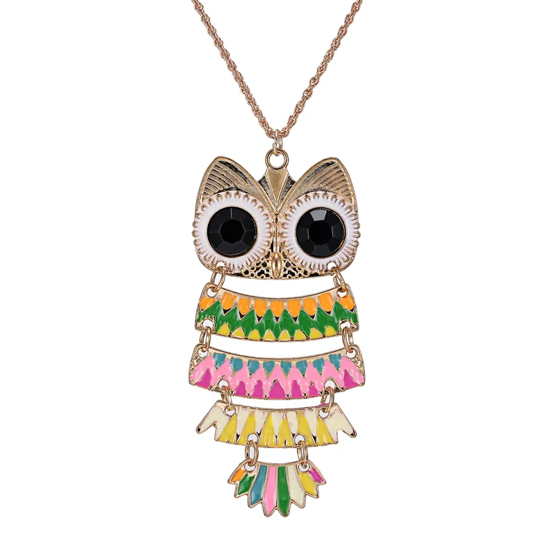 

Natural Wind Animal Necklace Owl Unique Rhinestones Women Necklace Gold Chain Jewelry