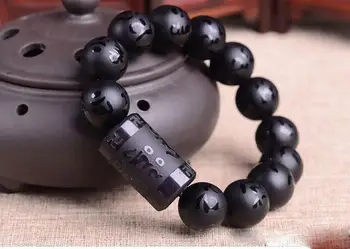 

Natural Scrub Black Onyx Six-word Mantra 8-14mm Men and women One-Band Bracelet Simple Hand Bracelet ob2789#