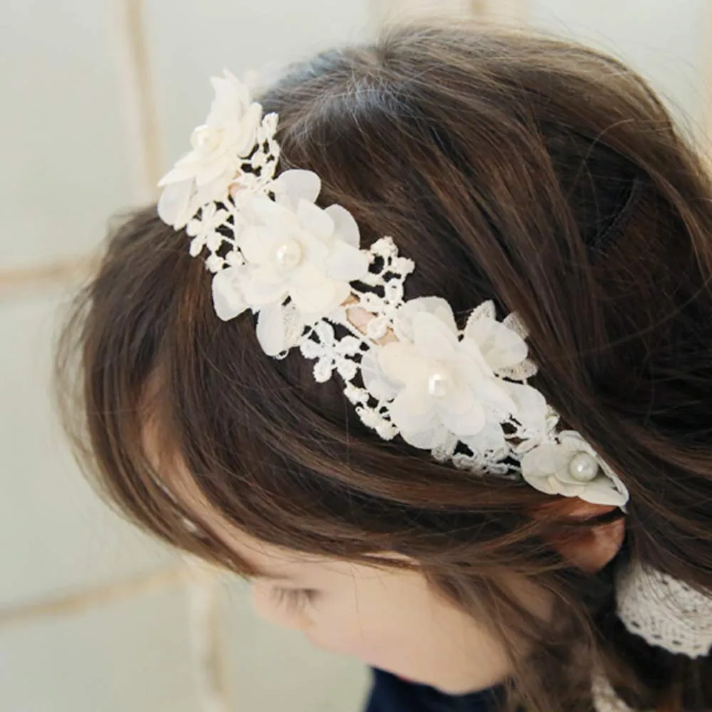 NewGirl Headband Lace Hairband Girls Pearl Flower Headbands Hair Accessories flower crown flower