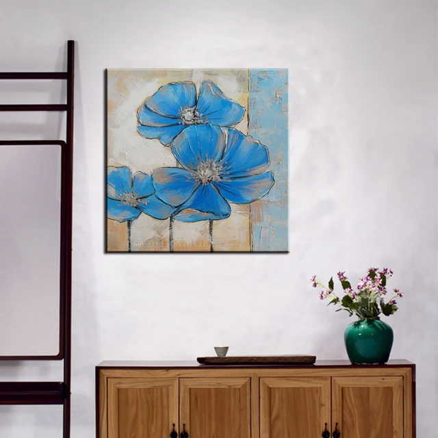 abstrait art moderne fleurs tableau peinture acrylique sur toile signée /  abstra