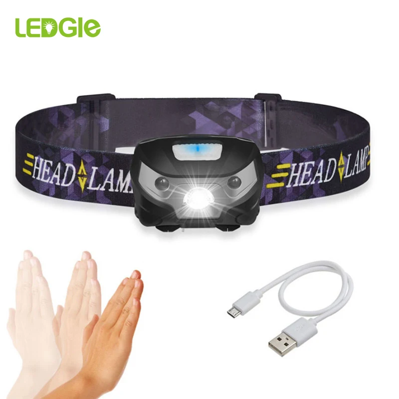 

LEDGLE Motion Sensor Headlamp Headlight Rechargeable LED Headlights IPX4 Waterproof Far Camping Fishing USB Headlamp Lightweight