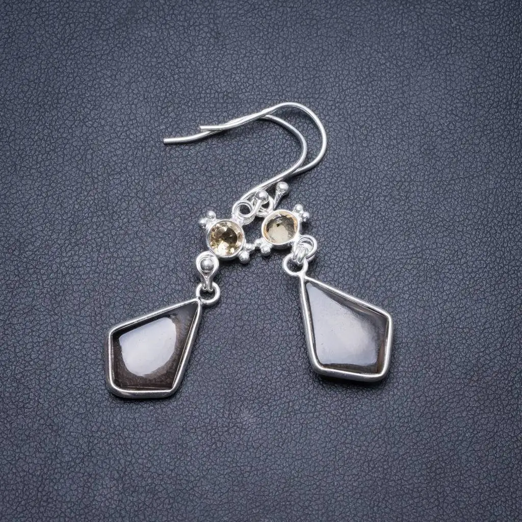 

Natural Smoky Quartz and Citrine Handmade Unique 925 Sterling Silver Earrings 1 3/4" Y2325