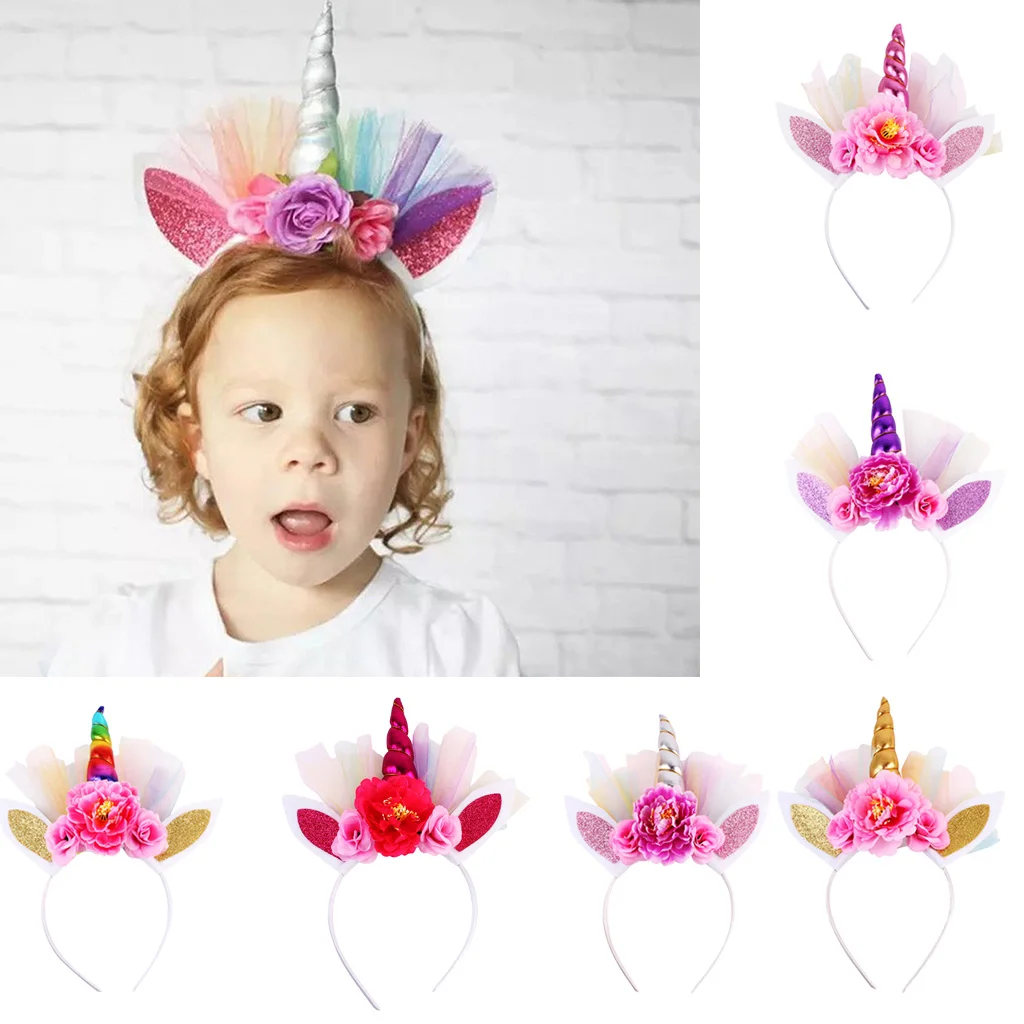 Cute Unicorn Kids Girls Children Headwear Hair Hoop Hair Clips for Birthday Party Photo Prop Stage Show Hair Accessories