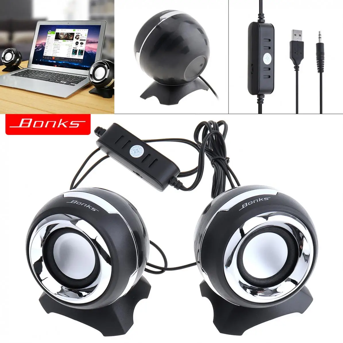 

Bonks DX15 Portable USB2.0 Subwoofer Small Speaker with 3.5mm Audio Plug and USB Power Plug for Desktop PC /Laptop /MP3 /Phone