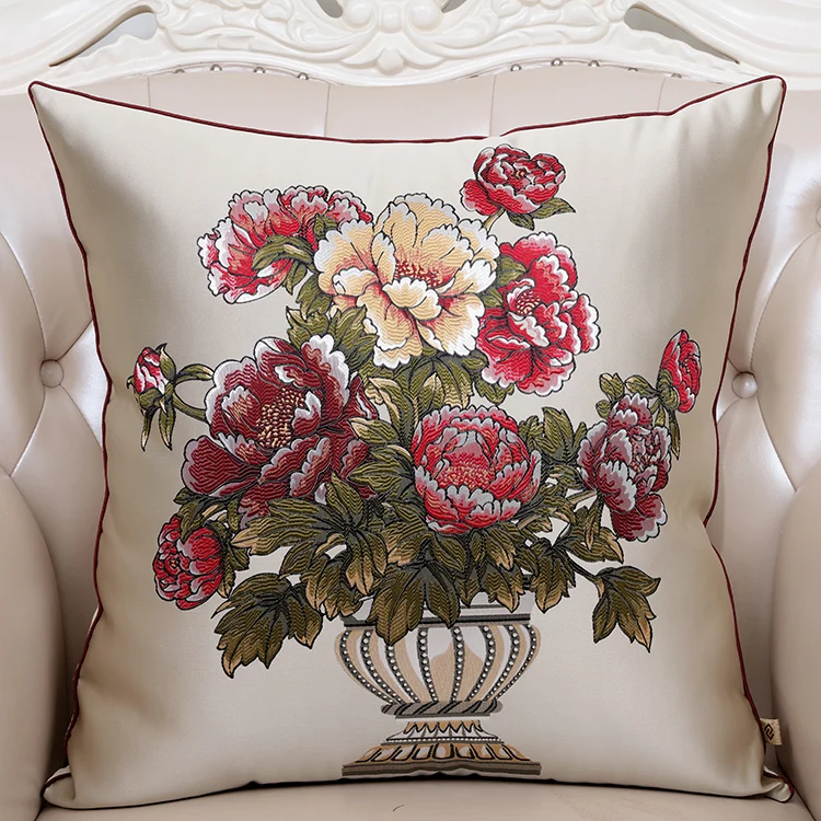 

24 inch Large Fine Embroidered Cushion Pillow Cover for Sofa Seat Chair Lumbar Back Cushion Sets Europe style Cloth Pillowcase