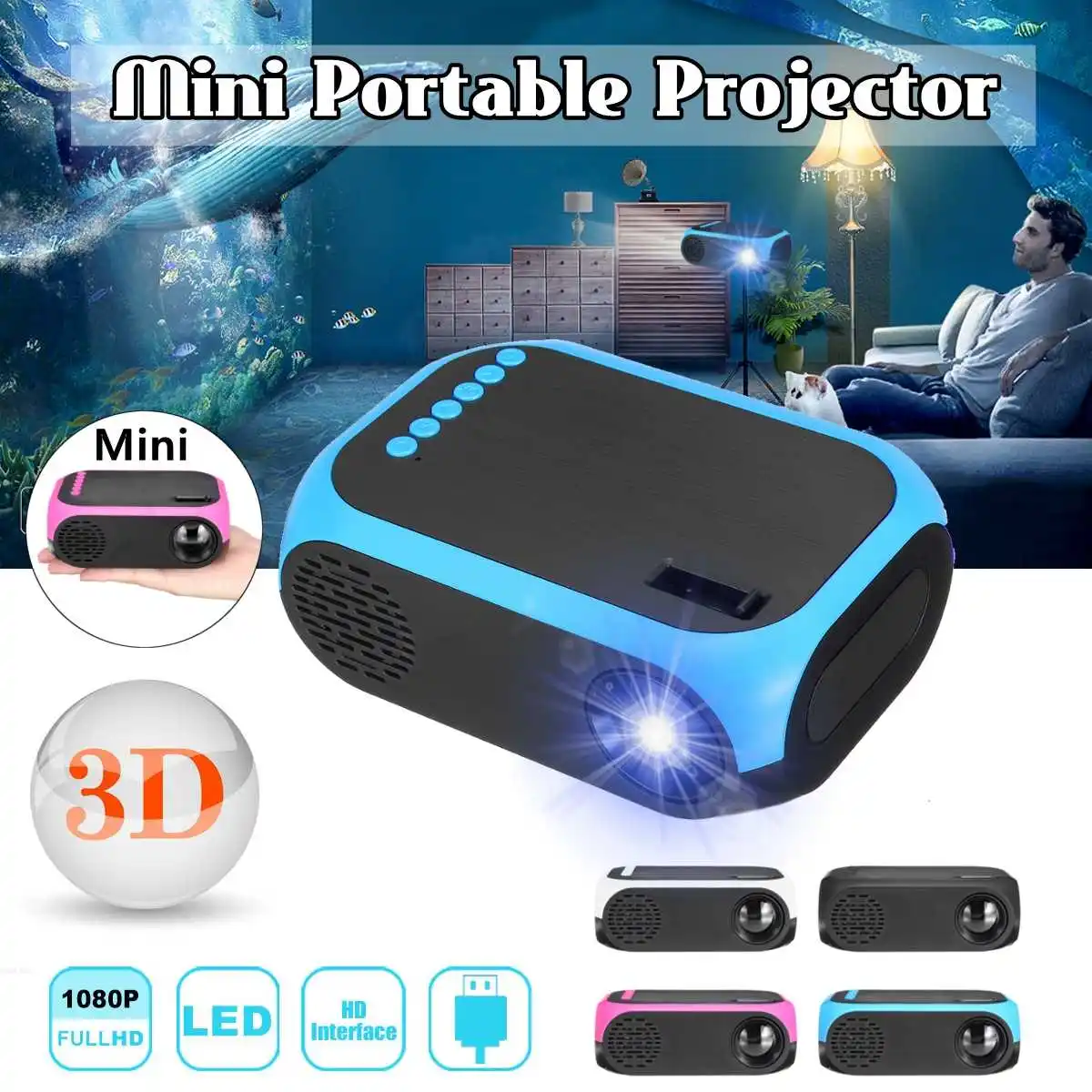 

Mini Projector 1080p HD USB TF Support 3D MP4 Portable Cinema Projector Home Theatre System Movie Projector