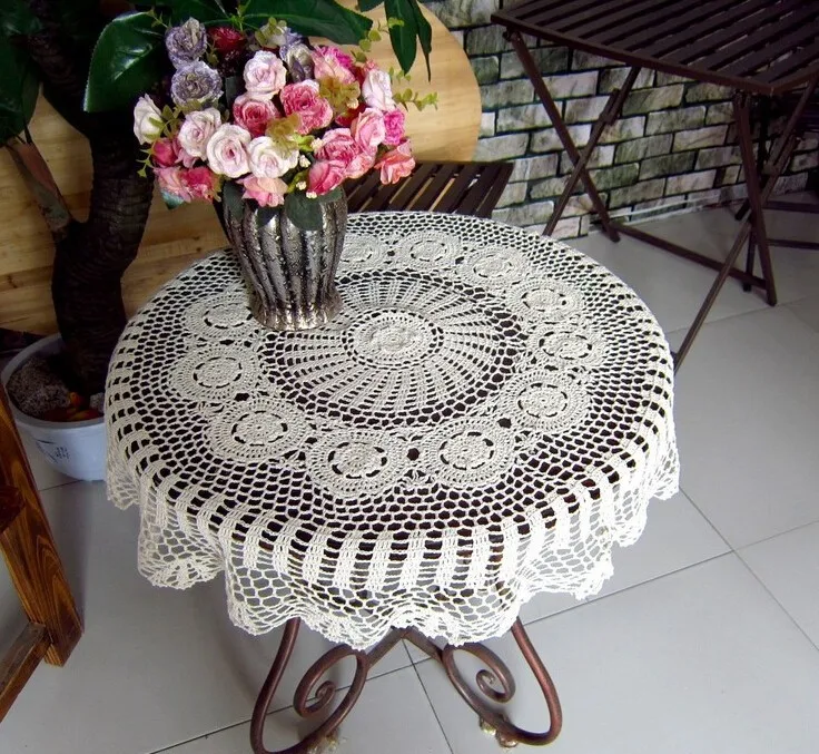 Ручная работа хлопок крючком цветы ретро круглые скатерти Doilies круглые белые и бежевые