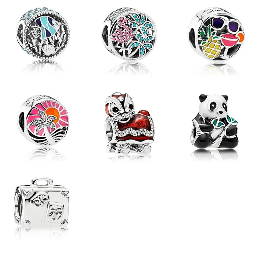 

Sterling Silver 925 Charm Beads Chinese Tropical Style Crystal For Original Pandora Bracelet Bangle DIY Women Jewelry