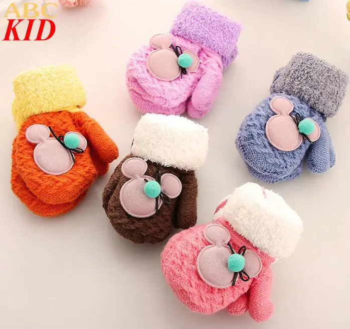 1 4T Baby Boys Girls Cartoon Mickey Knitted Gloves Infant Winter Mittens Children Boys Girls Gloves