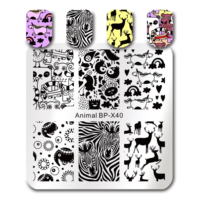 

6cm BORN PRETTY Nail Stamping Plate Cartoon Animals Deer Bird Stamper Template Image Printing Manicure Stencil Nail Art Tools