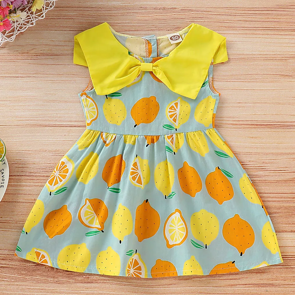 

2019 Summer Girl Dress Fruit Print Little Girls Clothes Tunic Sleeveless Ruffled Princess Dresses Clothing 1 2 3 Years