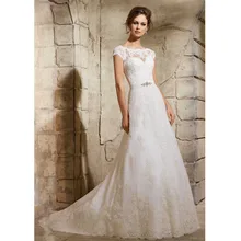 Custom Made Vestido De Noiva Vintage White/Ivory Satin Applique Buttons Sash Short Sleeve Lace Wedding Dress