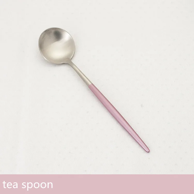 Розовый серебристый цвет, набор столовых приборов Рождественская столовая посуда чайные ложки вилки ложки ножи из нержавеющей стали 304 столовые приборы столовый сервиз - Цвет: tea spoon