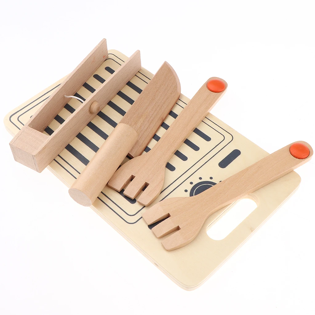 Pretend Kitchen Cooking Set Wooden Fishing Game - Multifunction Double Pole Magnetic Fishing Cutlery Set - Play House Puzzle Toy