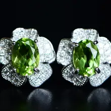 Перидот серьги-стержни натуральной Перидот оливин 925 серебро Fine jewelry 1.35ct* 2 шт. драгоценных камней# B18061502