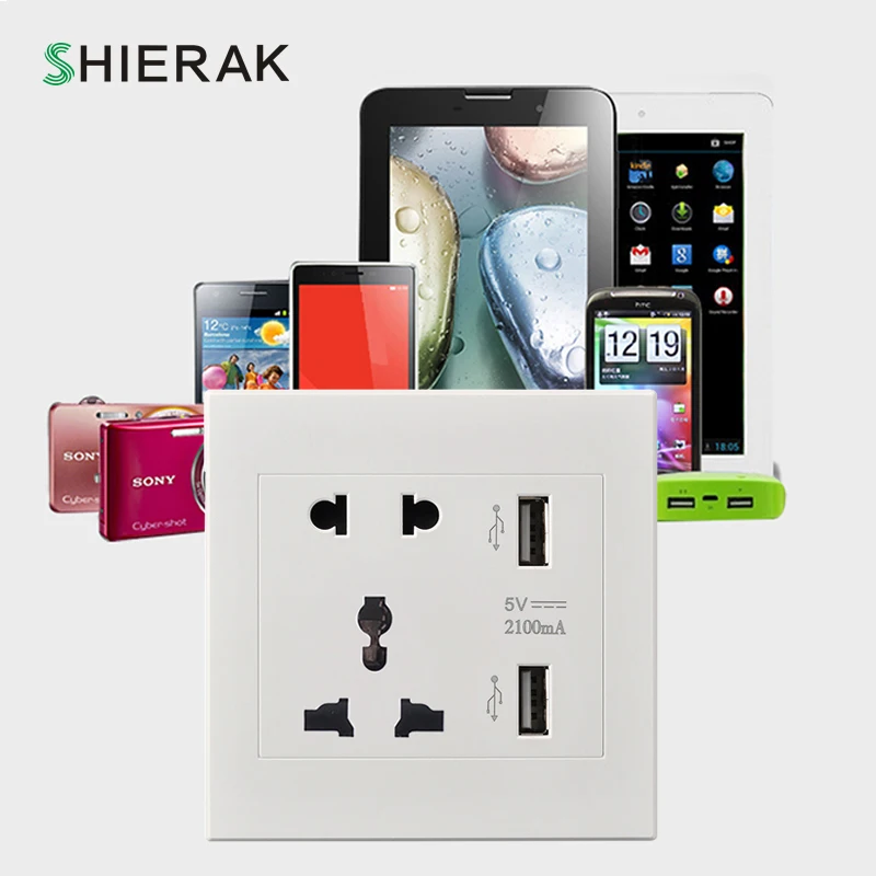 SHIERAK Универсальный 2100mA 5V 2 USB настенная розетка 110 250V домашнее настенное зарядное
