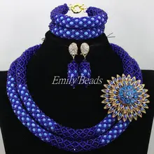 Микс синий Свадебные украшения в нигерийском стиле Свадебные африканские Бусины Ювелирные наборы индийский костюм Цепочки и ожерелья комплект aij992