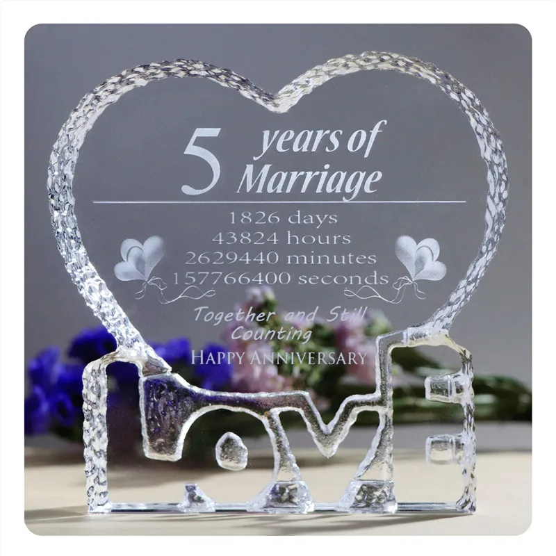 5 Years Wedding Anniversary Crystal Souvenirs Love Heart Shape Laser Engraving Unforgettable Gifts For Wife Husband Presents Party Favors Aliexpress