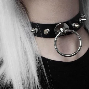 

Black Rivet Punk Choker Necklaces Metal Chain Circle Link Gothic Girls Chokers Vintage Hipster Women Fashion Necklace Jewelry