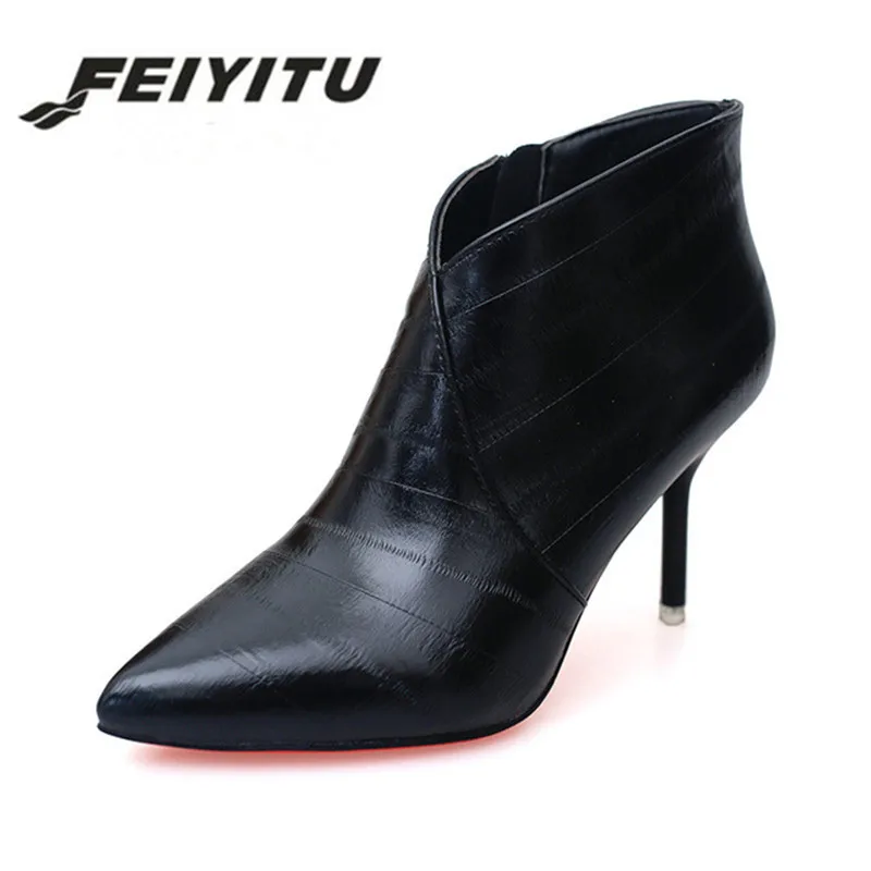 Feiyitu Pour Talon Cheville Femmes Mince Automne La rouge Hiver Main 2018 Bottes Noir Chaussures Nouvelle À Pu Haute Mode marron Dame jR54A3L