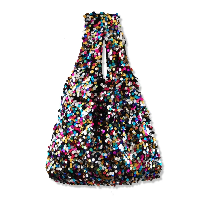 Colorful Mermaid Sequins Hands Bags For Women Rainbow Sequin Beaded Vest Bag Female Casual Wrist Bag Japan Tote Lady