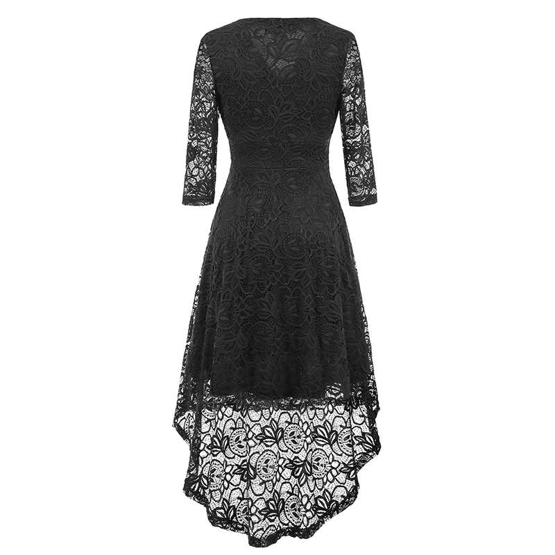 Kostlich 2017 Women Autumn Dress V-Neck 34 Sleeve Lace Hollow Sexy Evening Party Dresses Irregular Hepburn 1950s Vintage Dress (15)
