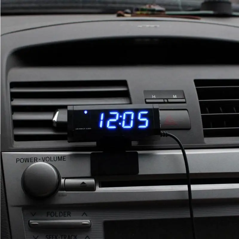 Универсальный автомобильный интерьерный цифровой термометр, цифровые часы, синий светодиодный светильник, цифровой дисплей, аксессуары для стайлинга автомобилей, новинка