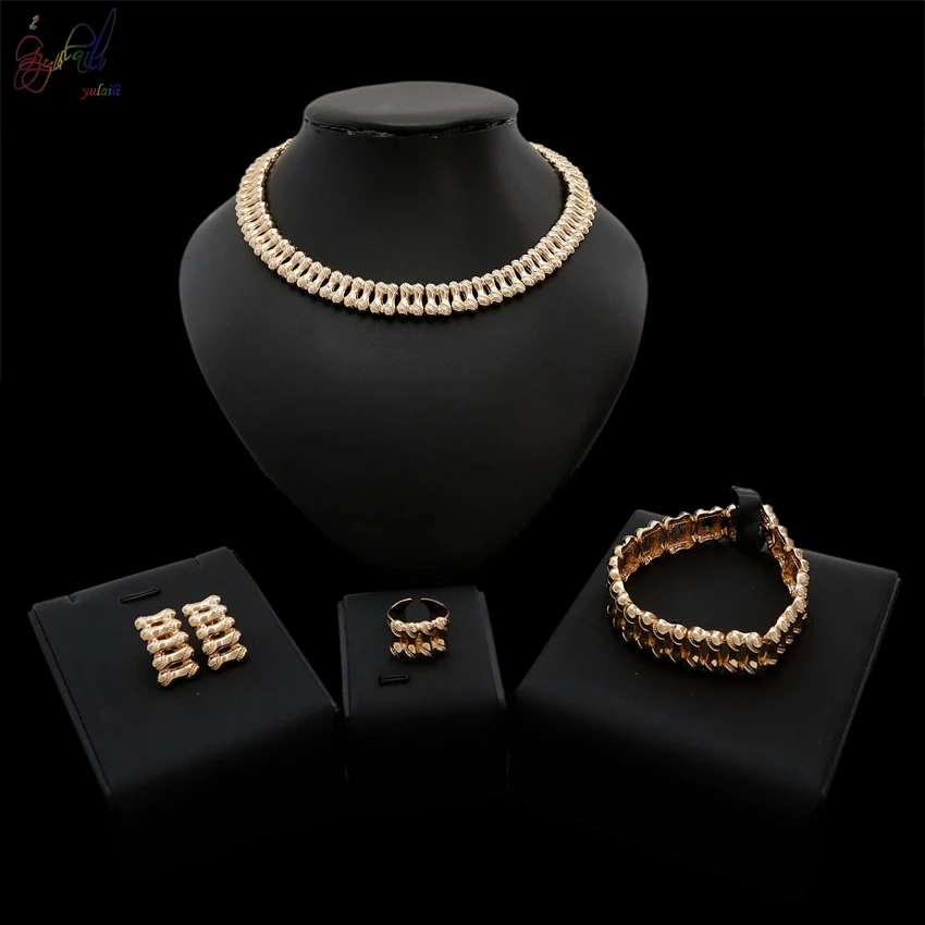 

YULAILI Free Delivery 2018 Nigerian Necklace Gold Color Zinc Alloy Jewelry Sets for Women