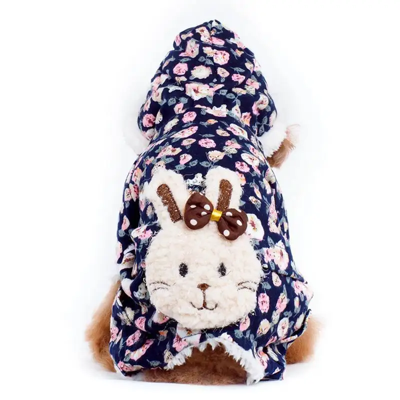 Теплая куртка для домашних животных; сезон осень-зима; бархатный комбинезон с рисунком кролика; хлопковые Толстовки для маленьких и средних собак - Цвет: A