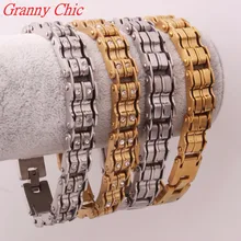 Granny Chic 9″*15MM New Arrival Fashion Jewelry Men Women Crystal Bracelets Silver Gold 316L Stainless Steel Bracelets & Bangles