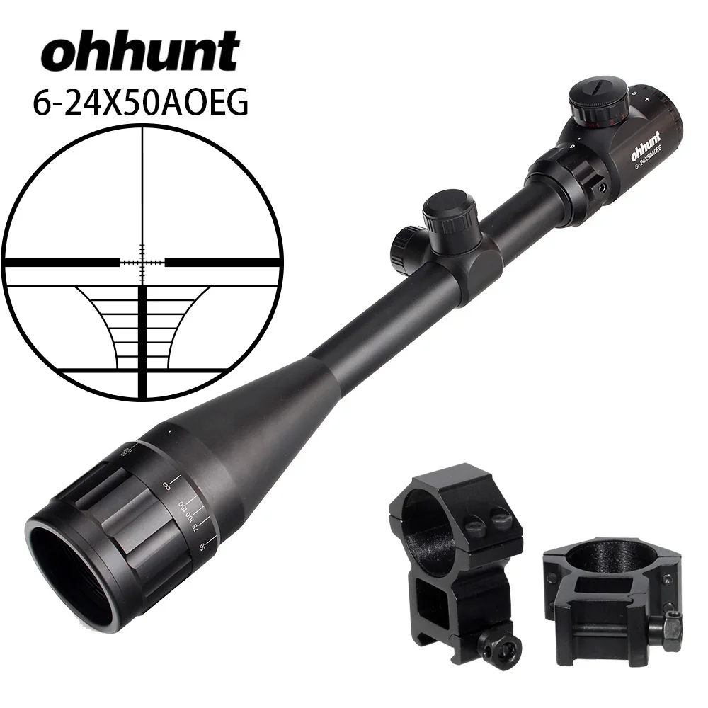 Ohhunt тактический прицел 6-24x50 AOEG проволока сетка оптический прицел с голографической 4 Сетка точка зрения зеленый красный лазер - Цвет: 20mm rings and scope