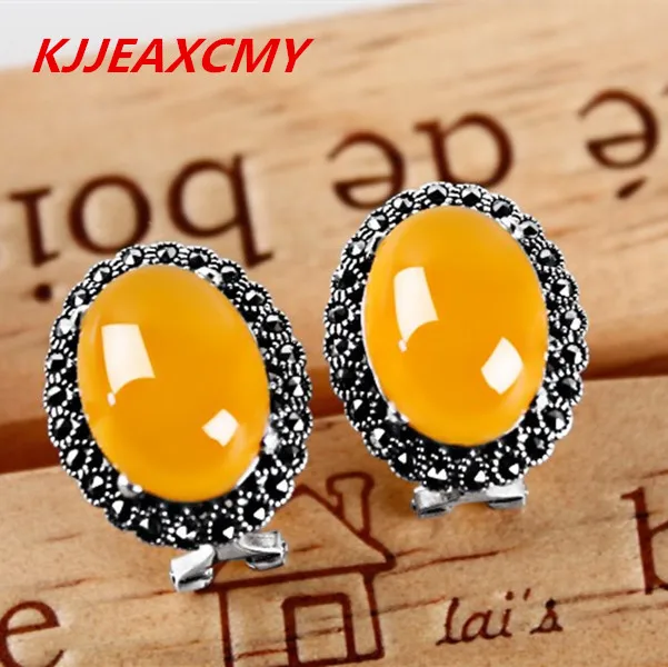 

KJJEAXCMY 925Thai silver green chalcedony Agate Earrings ear ear retro elegant women folk style