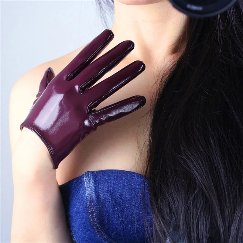 Лакированная кожа длинные перчатки женские длинные моделирование кожа из искусственной кожи перчатки зеркало яркий кожаный темно-красный 50 см P54 - Color: 16cm wine red