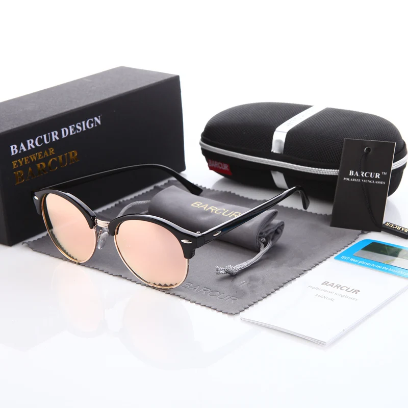 BARCUR Ретро Круглые Солнцезащитные очки Мужские Роскошные Брендовые очки леопардовые солнечные очки UV400 солнцезащитные очки для женщин - Цвет линз: Black Pink