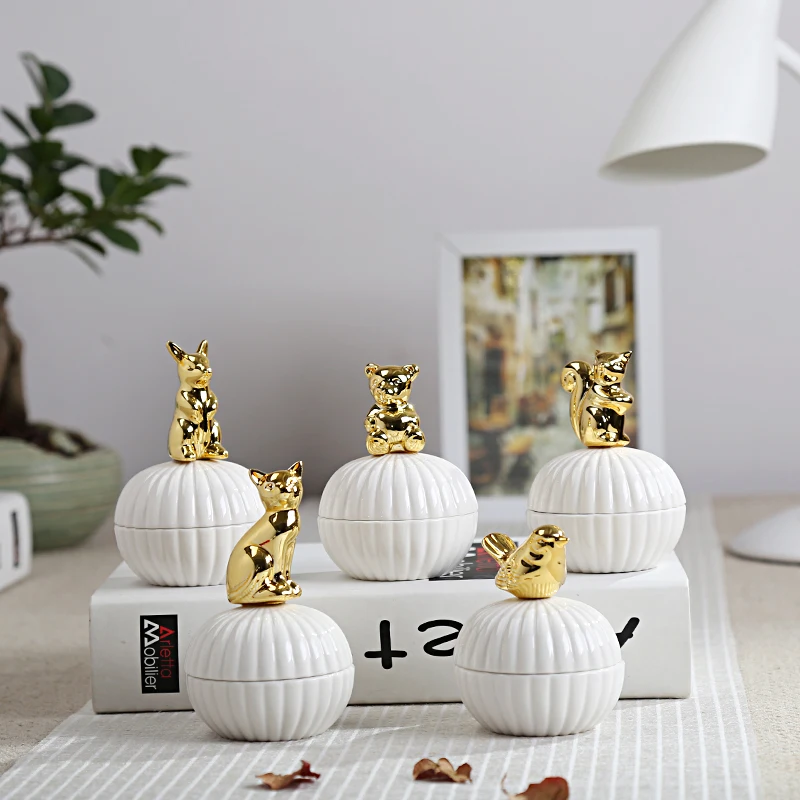 Jewelry Storage Box Ceramic Animals Wedding Ring Trinket Box with Crystal Holder,storage box
