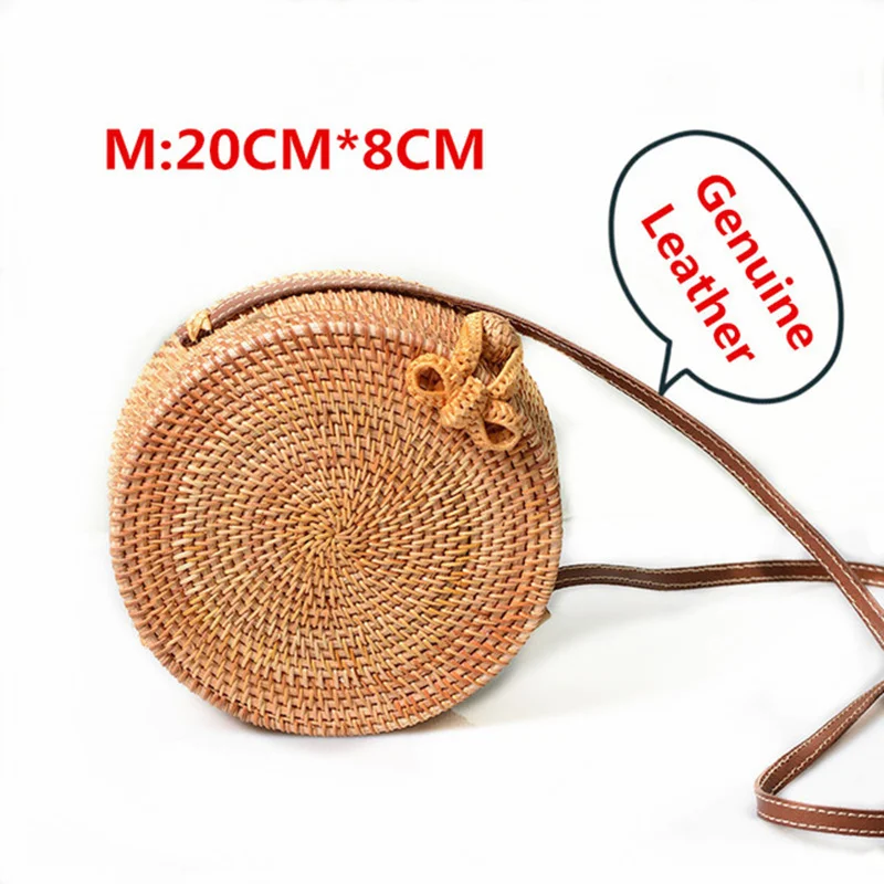 

Round Straw Bags Women Summer Rattan Bag Handmade Woven Beach Cross Body Bag Circle Bohemia Handbag Bali Size; 20*8cm