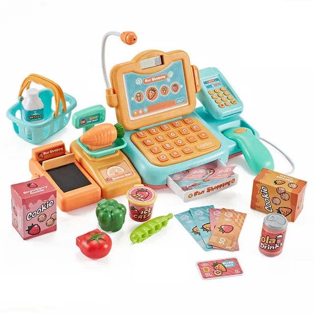 24Pcs/set Electronic Mini Simulated Supermarket Cash Register Kits Toys Kids Checkout Counter Role Pretend Play Cashier Girl Toy 3