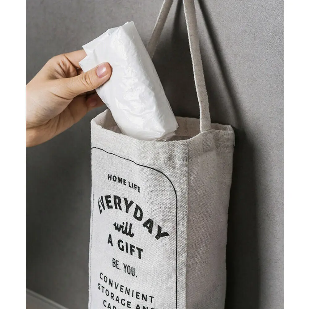 Linen Kitchen Grocery Bag Holder Wall Mount Storage Organizer Dispenser Recycler Plastic Shopping Bag Storage White