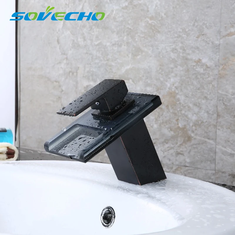 

SOVECHO Free Shipping 3 LED Color Changing Waterfall Bathroom Faucet Vanity Sink Mixer Tap Oil Rubbed Bronze X7008