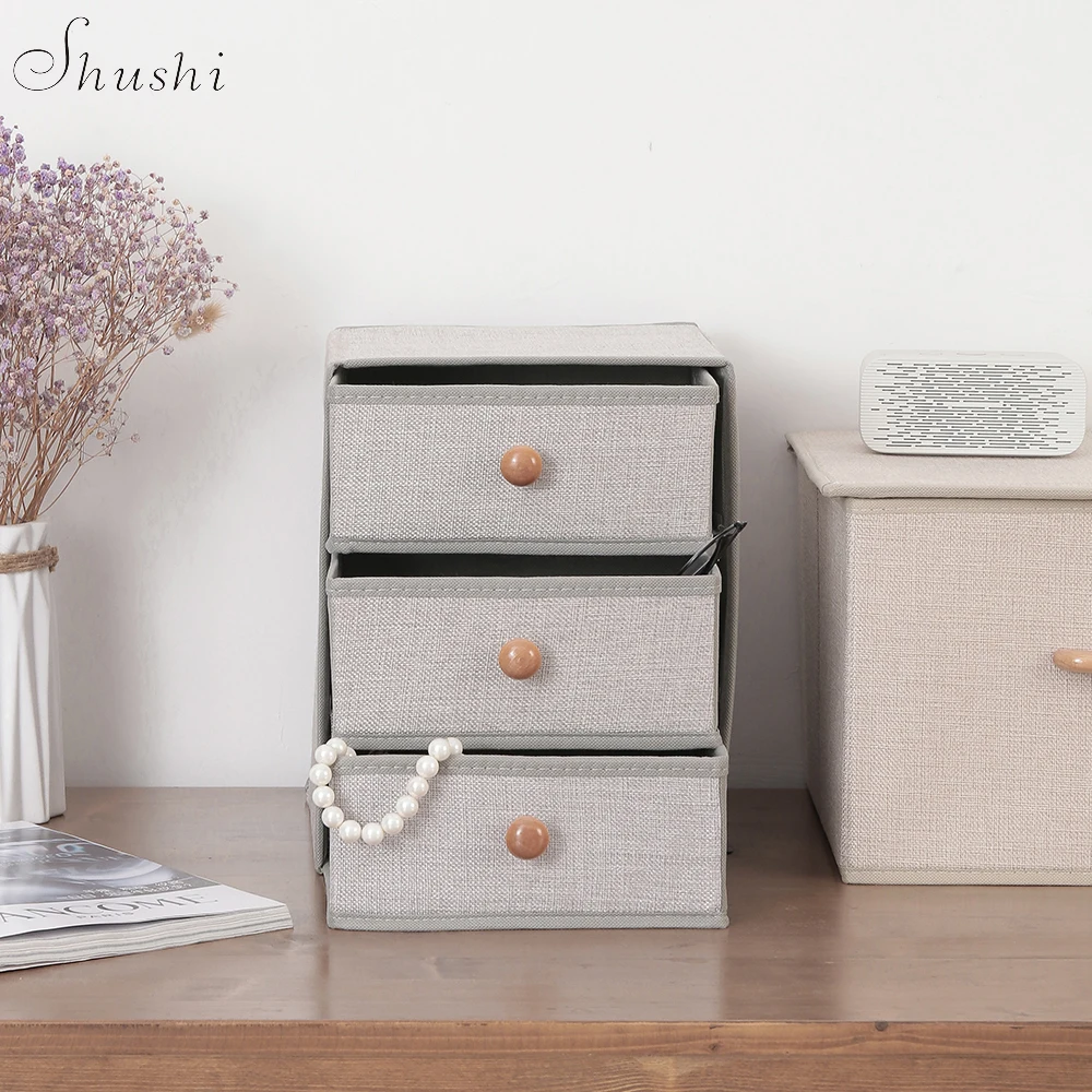 Shushi Multi Layer Linen Basket Foldable Underwear Jewelry Storage